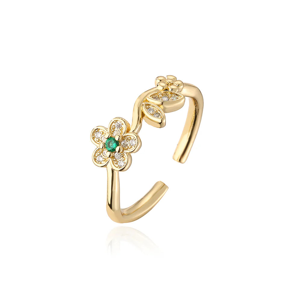 Emerald Blossom Open Flower Ring