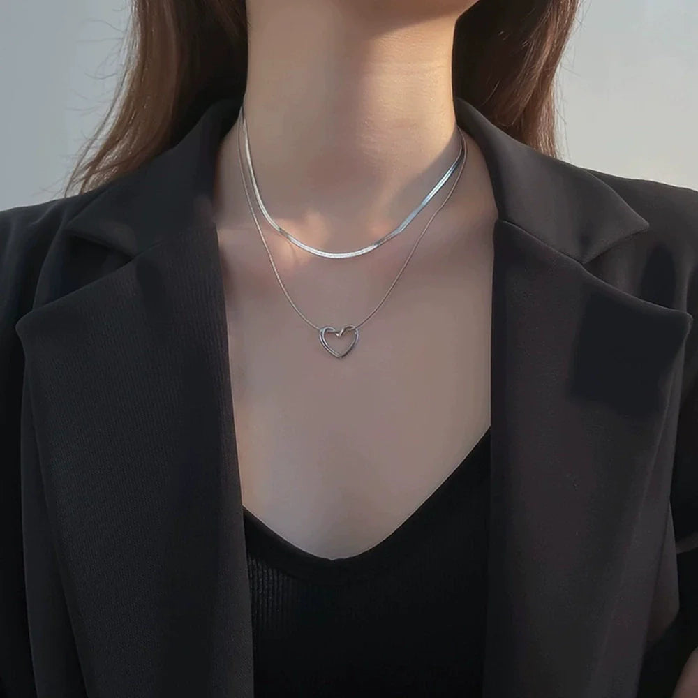Golden Heart Layered Snake Chain Necklace