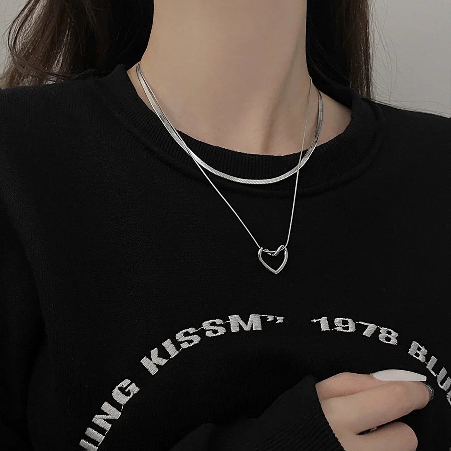 Golden Heart Layered Snake Chain Necklace