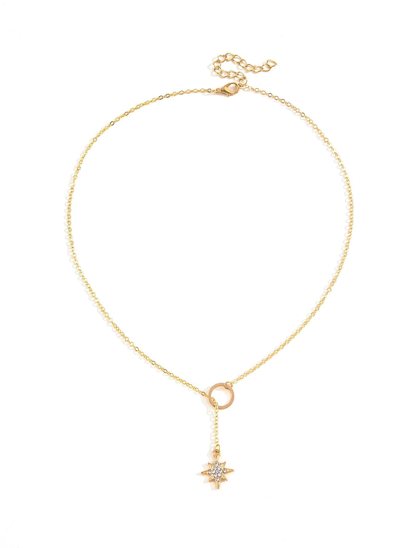 Alloy Ushaped Eightpointed Star Pendant Short Metal Circle Clavicle Chain Necklace Electroplated