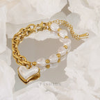 Elegant Heart-Shaped Irregular Pearl Bracelet for Women in Stainless Steel with 18K Gold Vacuum Electroplating - Waterproof and Colorfast