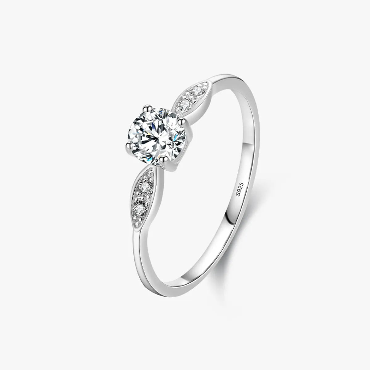 Elegant round Sterling Silver Plating Inlay Zircon Rhodium Plated Rings