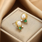 Wholesale French Retro Geometric Imitation Pearl and Stainless Steel Earrings for Women with Electroplating