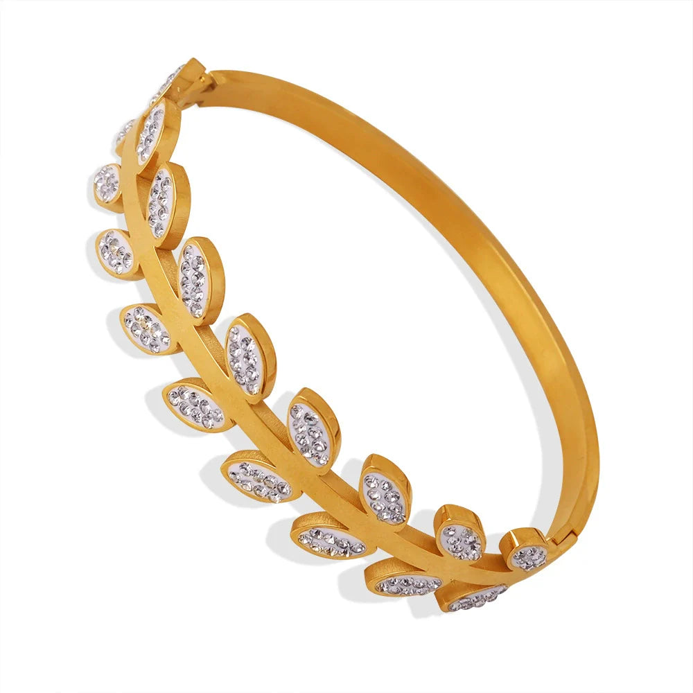 Fashion Light Luxury 316L Stainless Steel Gold Plated Diamond Leaf Shape Bracelet Jewelry for Women