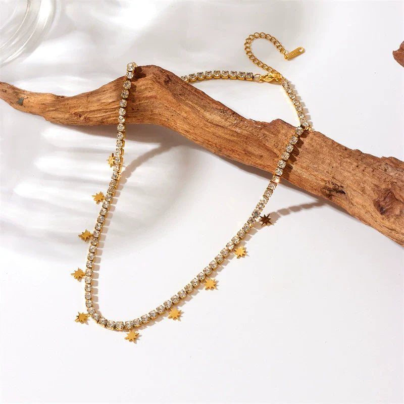 Fashion Women'S Titanium Steel Eightpointed Star Necklace with Electroplating Treatment and Regular Chain