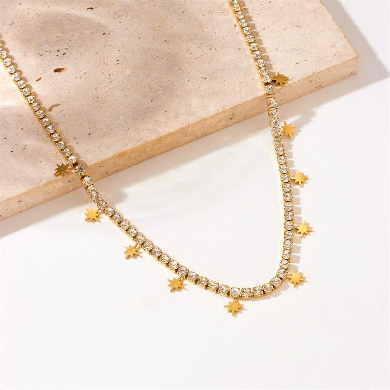 Fashion Women'S Titanium Steel Eightpointed Star Necklace with Electroplating Treatment and Regular Chain