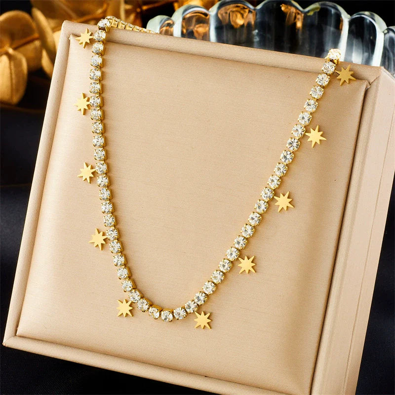 Fashion Women'S Titanium Steel Eightpointed Star Necklace with Electroplating Treatment and Regular Chain