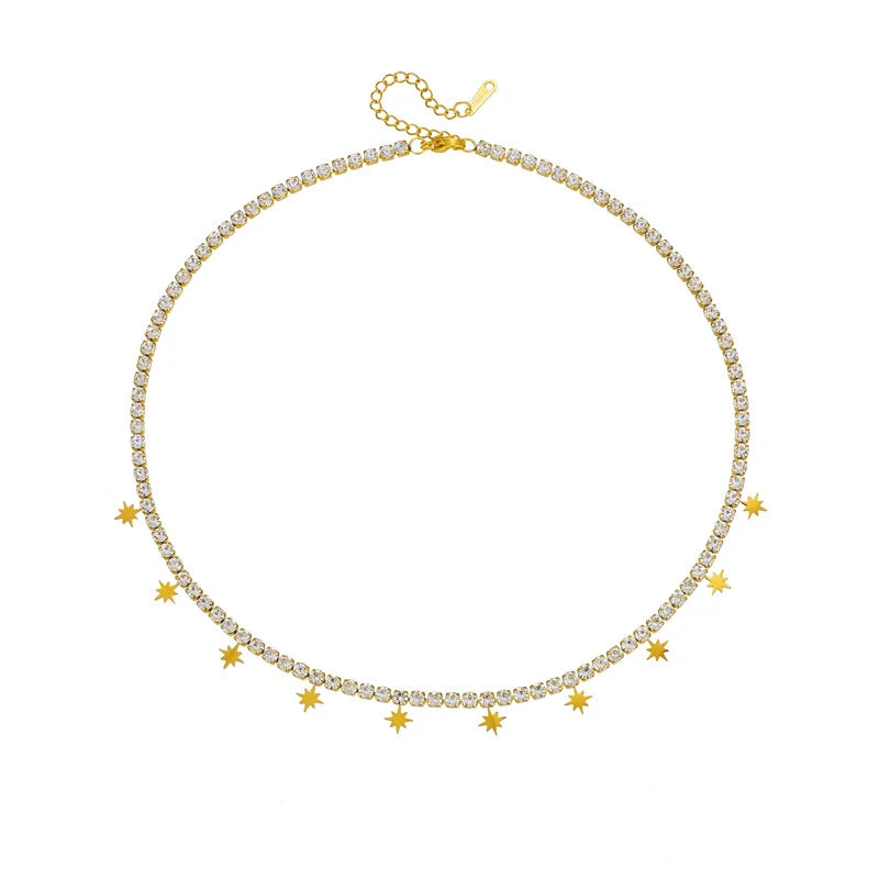 Fashion Women'S Titanium Steel Eightpointed Star Necklace with Electroplating Treatment and Regular Chain