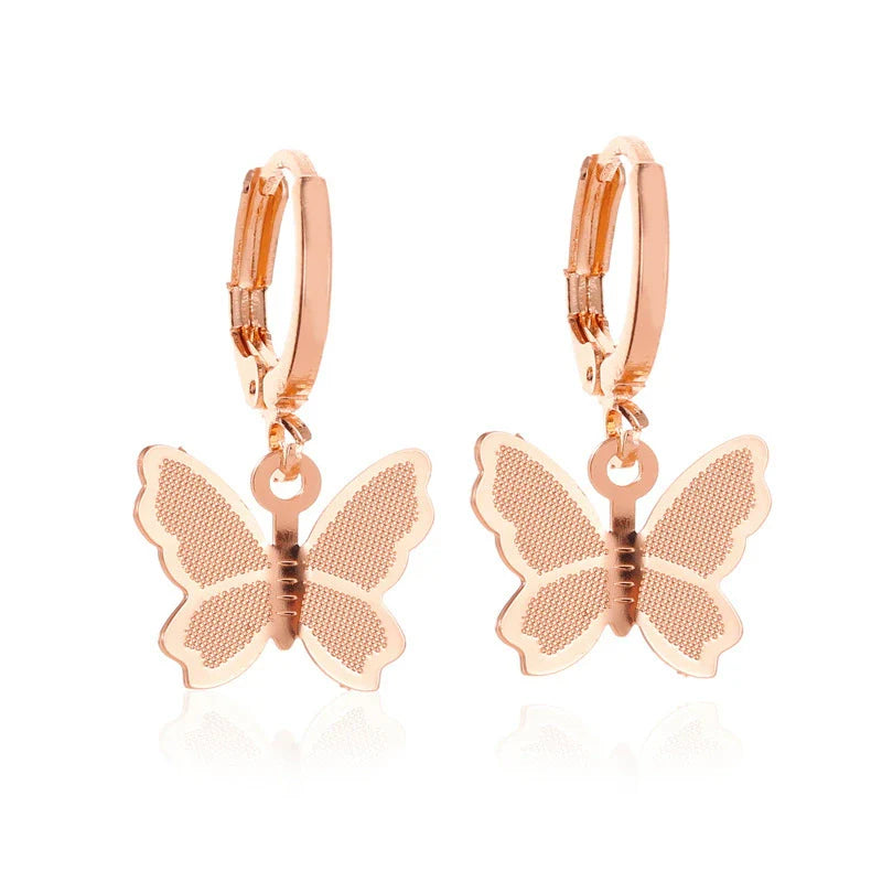 Fashionable Simple Versatile Gold Frosted Butterfly Copper Earrings with Electroplating for Women