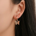 Fashionable Simple Versatile Gold Frosted Butterfly Copper Earrings with Electroplating for Women