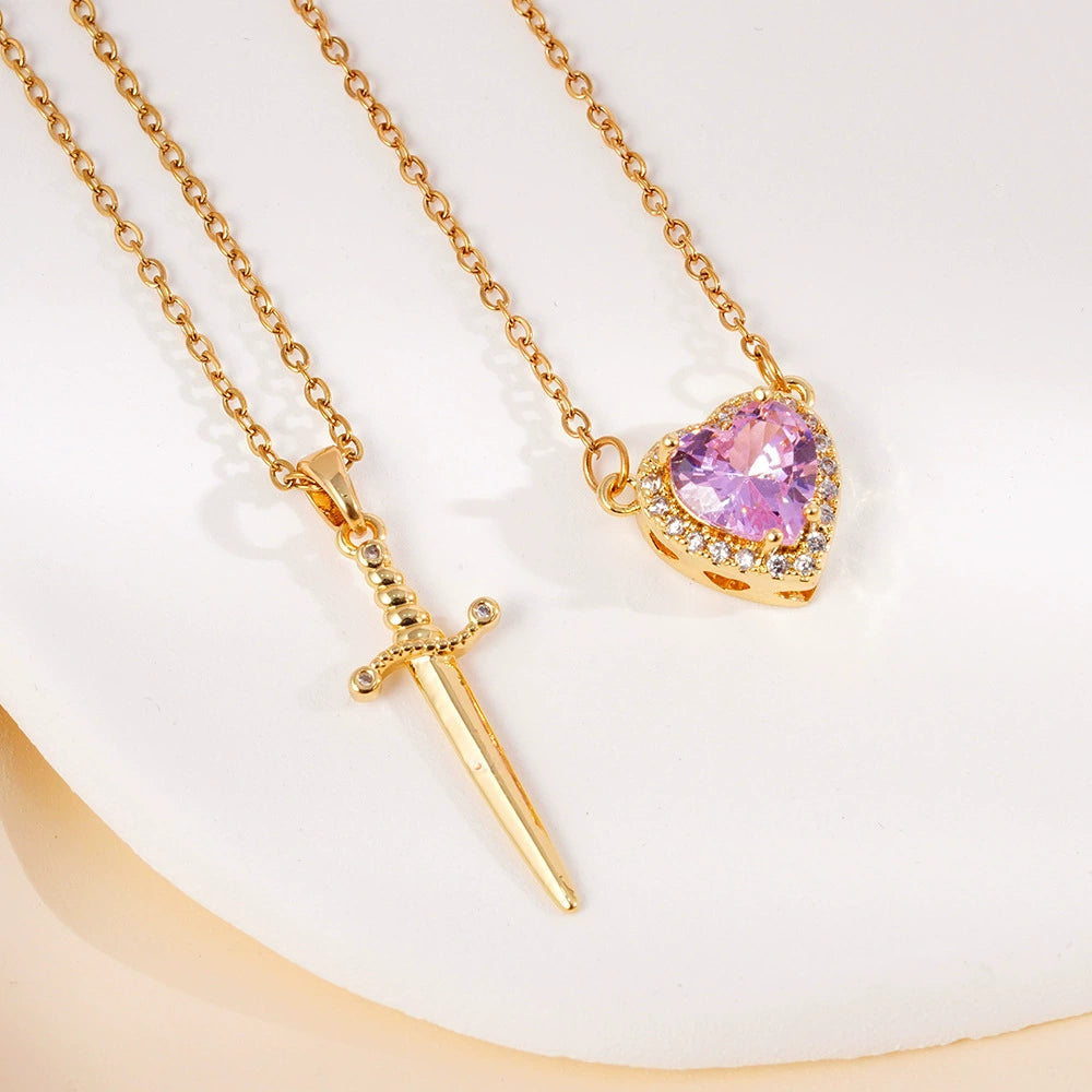 Copper Inlaid Zircon Pendant Necklace  