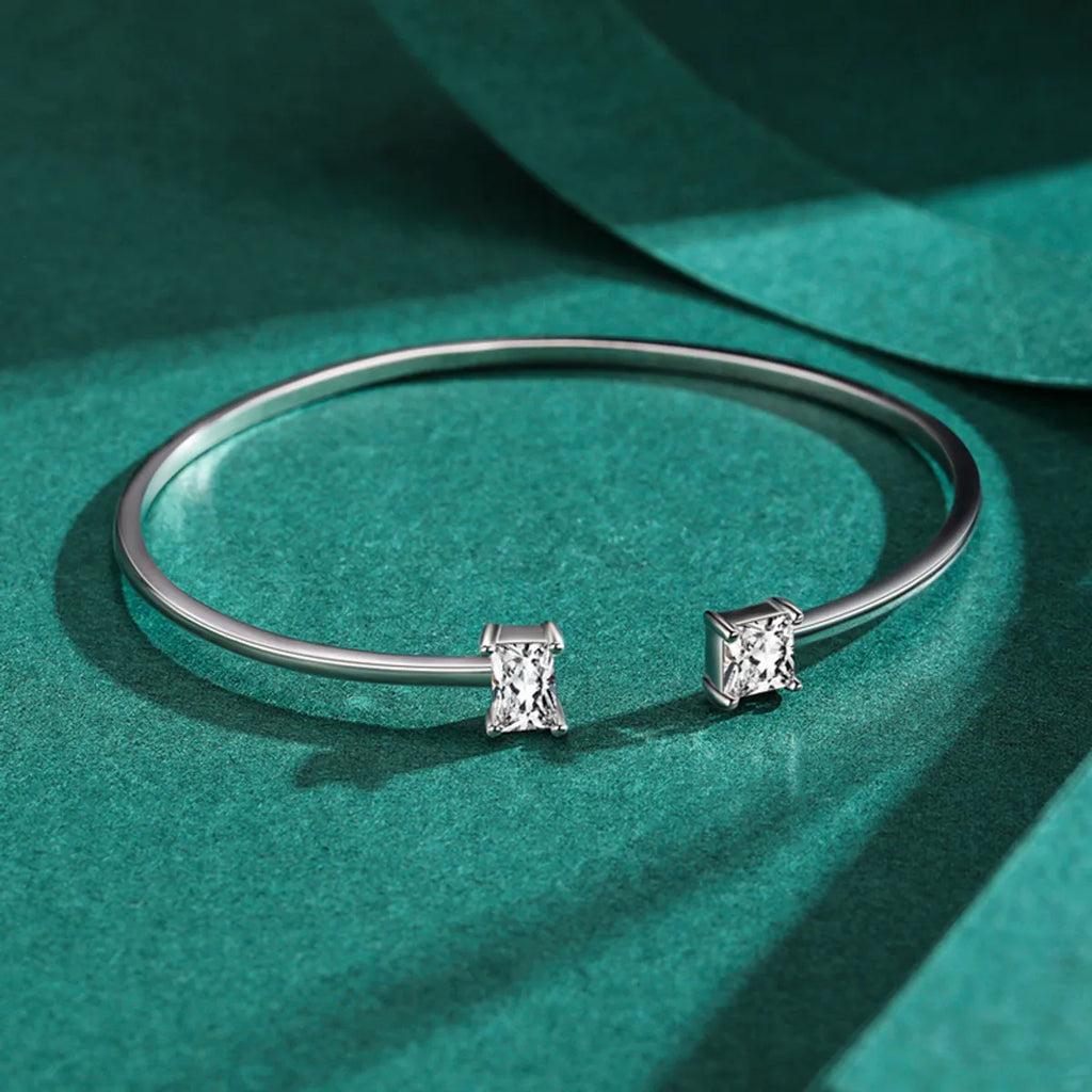 Ins Style Square Sterling Silver Plating Inlay Zircon 14K Gold Plated Rhodium Plated Cuff Bracelets