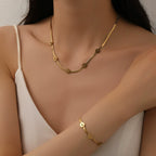 Jewelry Titanium Steel Chrysanthemum Love Water Drops Bell Pattern Necklace Earrings Bracelet Set for Women