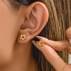 Light Luxury Stainless Steel Irregular Floral Earrings with Electroplating for Women