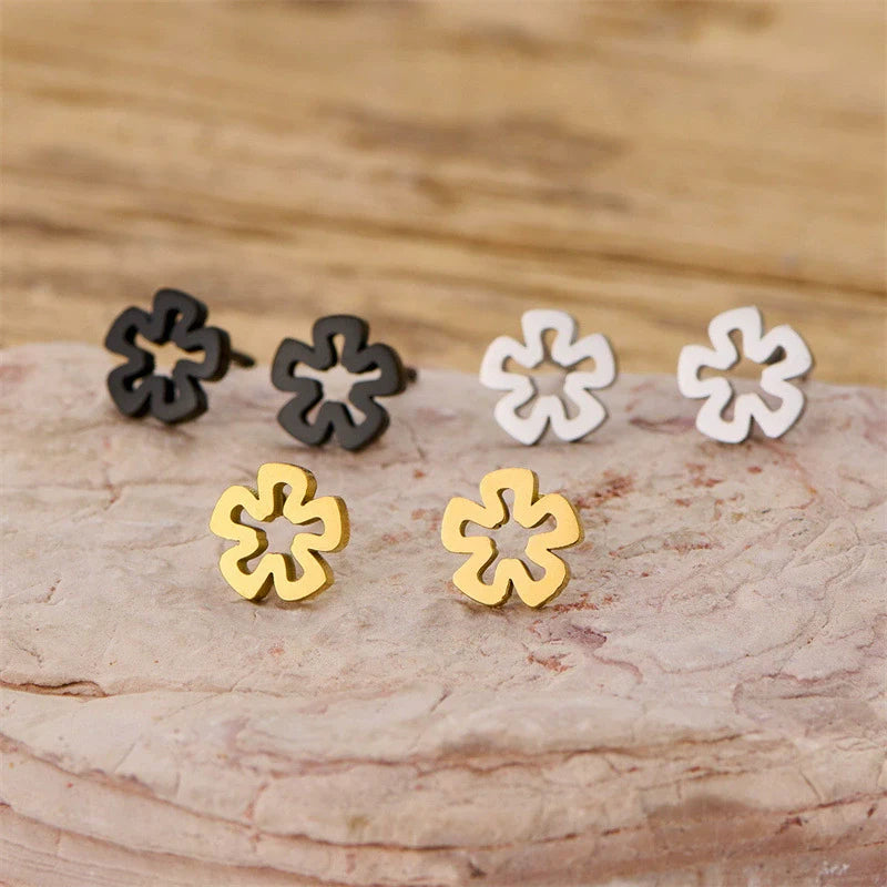 Light Luxury Stainless Steel Irregular Floral Earrings with Electroplating for Women