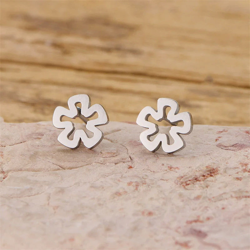 Light Luxury Stainless Steel Irregular Floral Earrings with Electroplating for Women