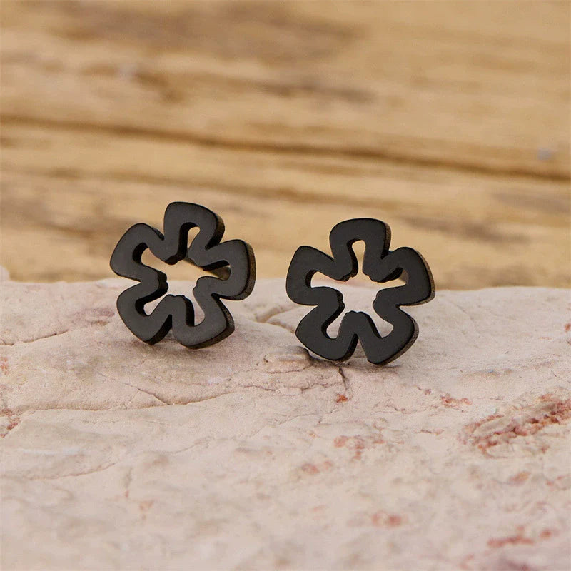 Light Luxury Stainless Steel Irregular Floral Earrings with Electroplating for Women