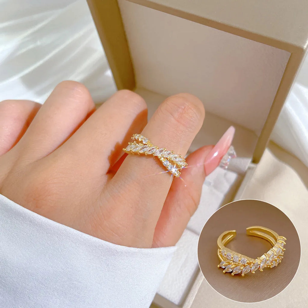 Modern Style Commute C Shape Letter Brass Gold Plated Artificial Gemstones Open Rings in Bulk