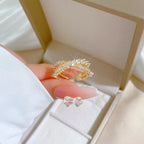 Modern Style Commute C Shape Letter Brass Gold Plated Artificial Gemstones Open Rings in Bulk