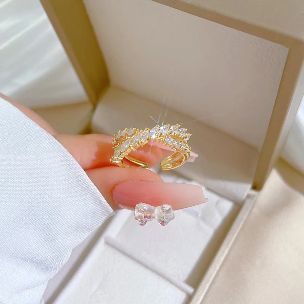 Modern Style Commute C Shape Letter Brass Gold Plated Artificial Gemstones Open Rings in Bulk