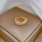 Modern Style Commute C Shape Letter Brass Gold Plated Artificial Gemstones Open Rings in Bulk