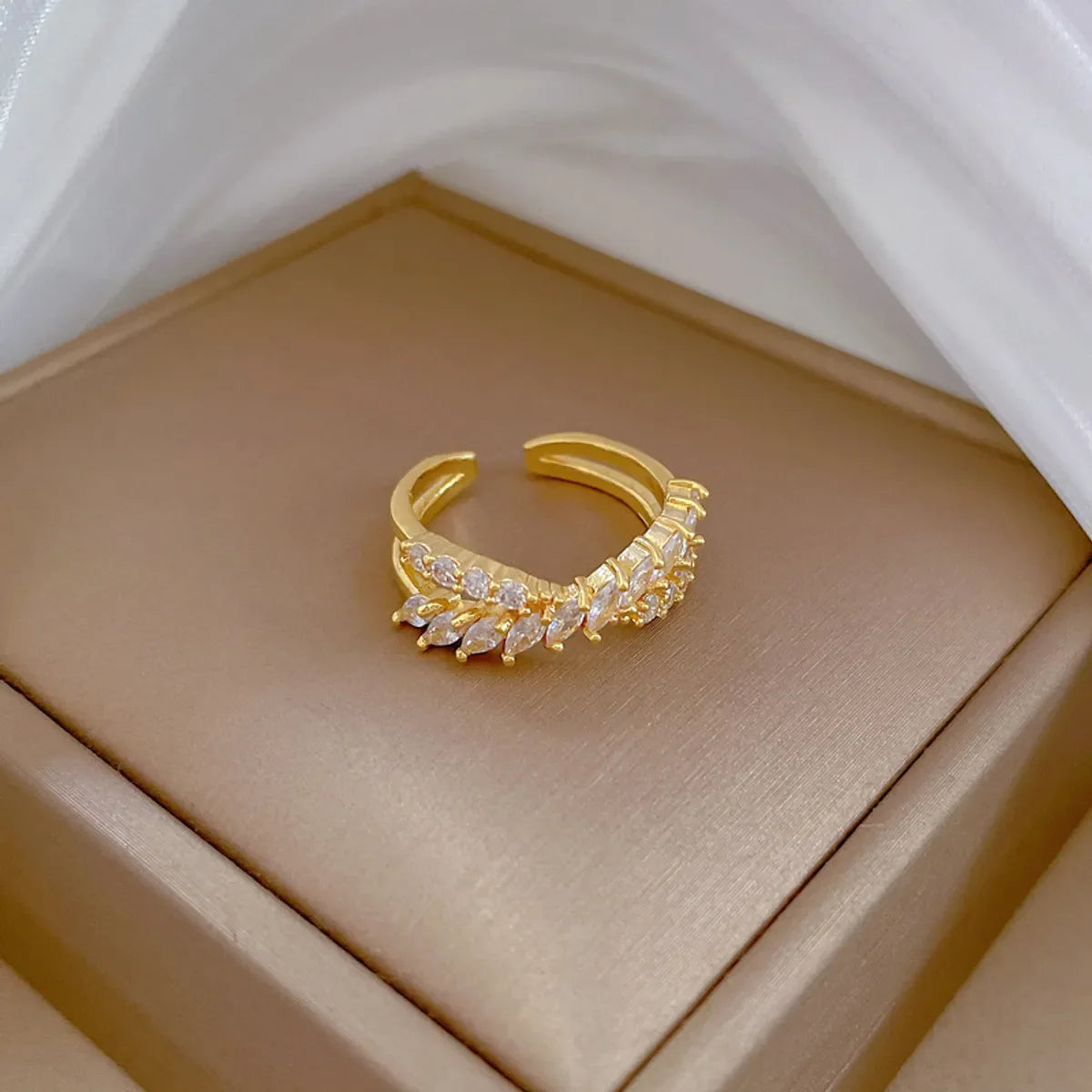 Modern Style Commute C Shape Letter Brass Gold Plated Artificial Gemstones Open Rings in Bulk