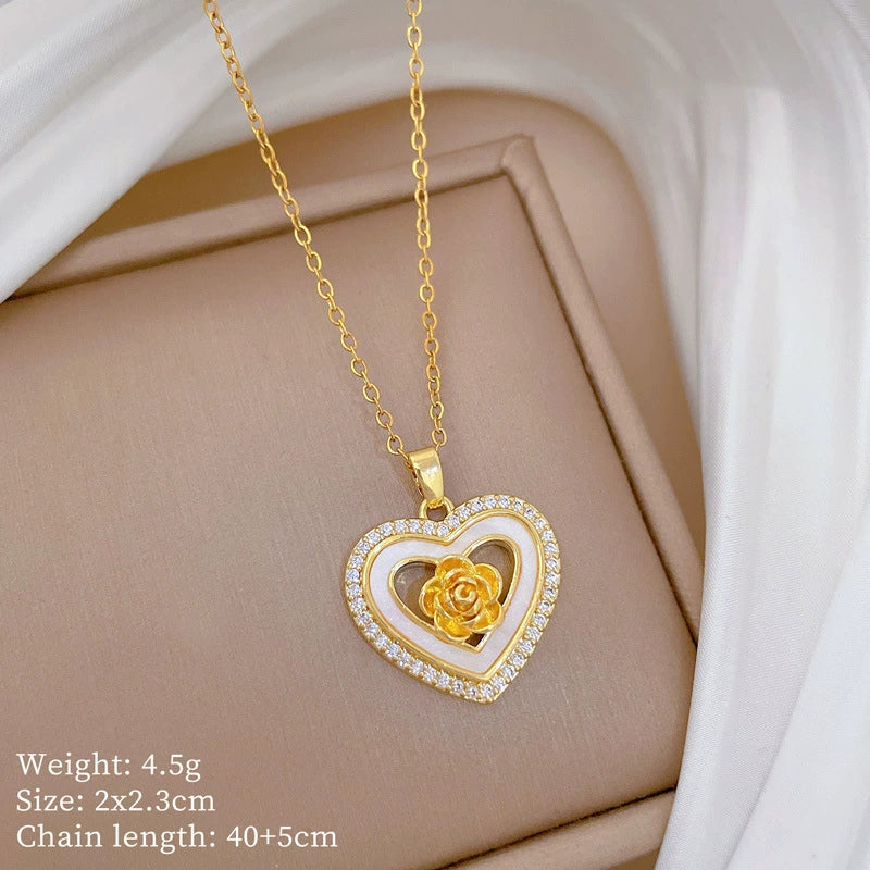 Golden Rose Heart Necklace