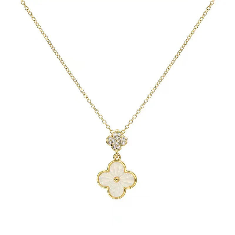 Necklace Titanium Steel Four Leaf Clover Geometric Natural Gold Inlaid Ball Chain