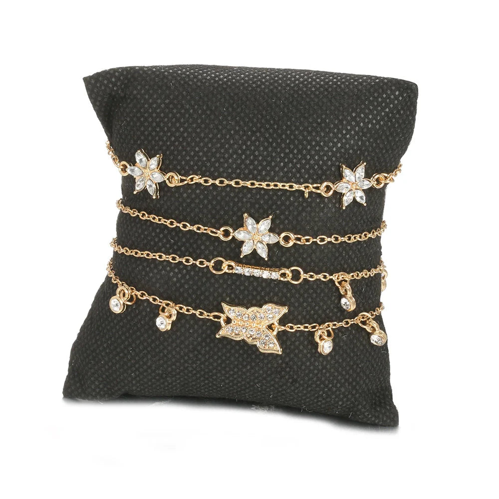 Simple Normcore Style Unisex Butterfly Flower Bracelet 4 Piece Set with Diamonds Alloy Material Electroplating Design