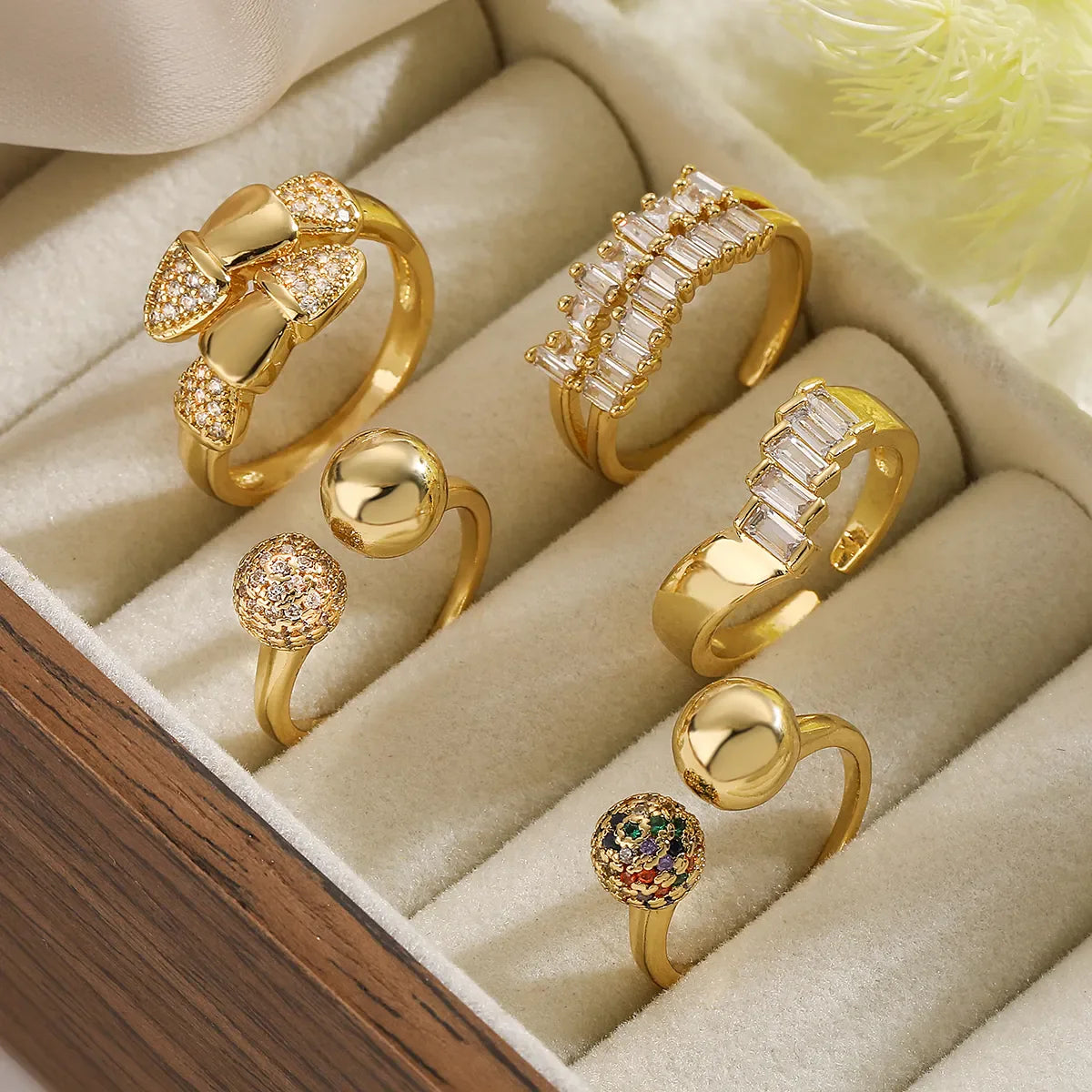 Simple Style Geometric Copper Plating Inlay Zircon 18K Gold Plated Open Rings