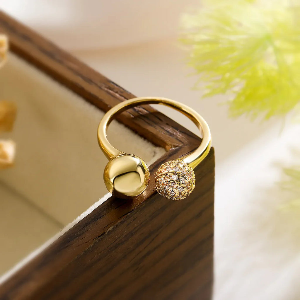 Simple Style Geometric Copper Plating Inlay Zircon 18K Gold Plated Open Rings