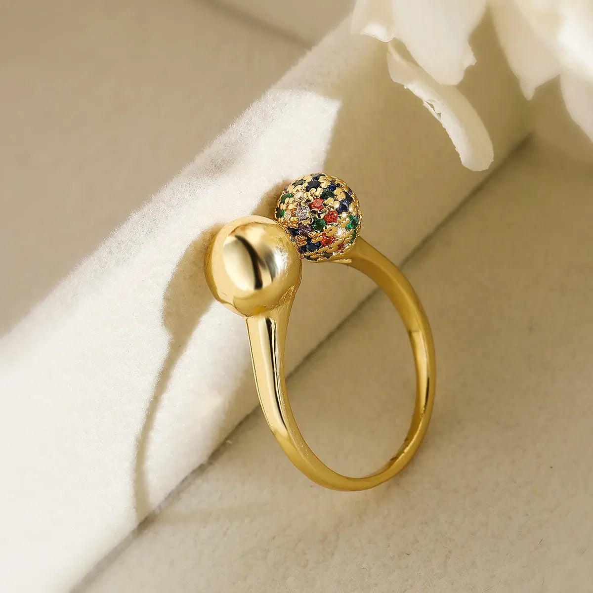 Simple Style Geometric Copper Plating Inlay Zircon 18K Gold Plated Open Rings