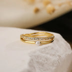 Simple Style round Copper 18K Gold Plated Artificial Pearls Zircon Open Rings in Bulk