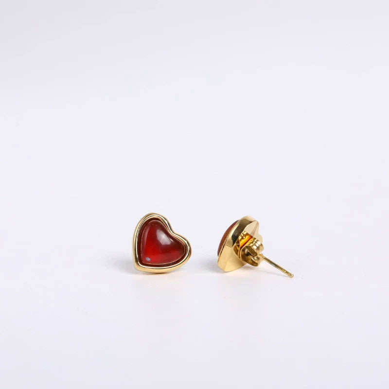 Red Heart Gold Earrings