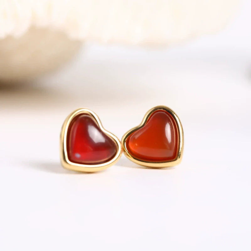 Red Heart Gold Earrings