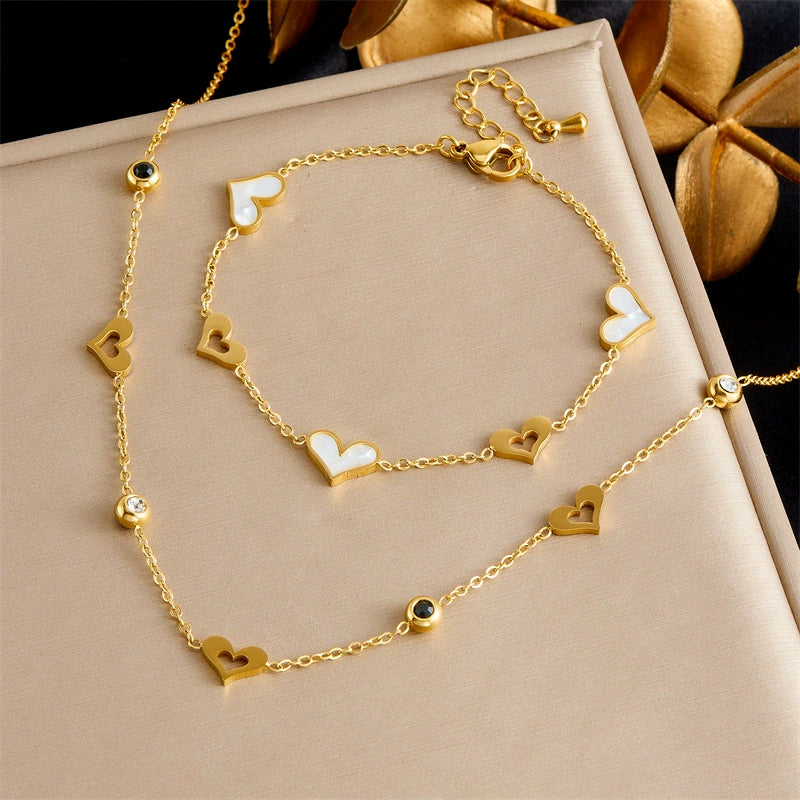 Stainless Steel Jewelry Set with Love Drops Bells Pattern Electroplated for Women Fashion Style