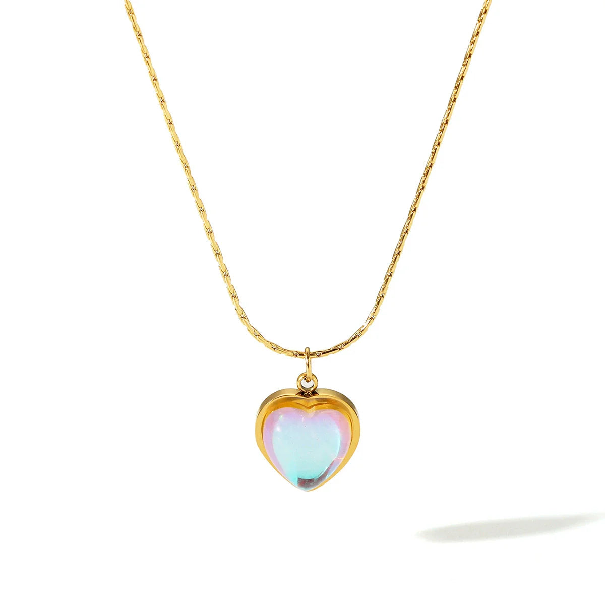 Stainless Steel Mixed Gem Inlaid Heart and Geometric Love Pendant Women'S Necklace with Regular Chain and Electroplating Treatment