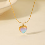 Stainless Steel Mixed Gem Inlaid Heart and Geometric Love Pendant Women'S Necklace with Regular Chain and Electroplating Treatment