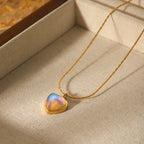 Stainless Steel Mixed Gem Inlaid Heart and Geometric Love Pendant Women'S Necklace with Regular Chain and Electroplating Treatment