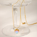 Stainless Steel Mixed Gem Inlaid Heart and Geometric Love Pendant Women'S Necklace with Regular Chain and Electroplating Treatment