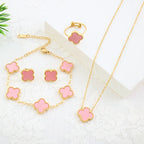 Titanium Steel Four Leaf Clover Elegant Jewelry Fourpiece Set for Girls with Electroplating