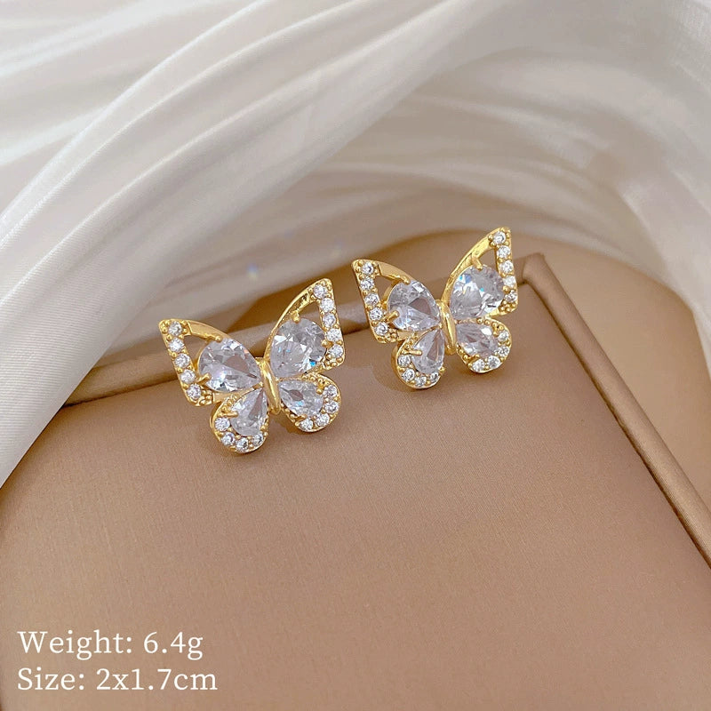 Golden Crystal Butterfly Stud Earrings