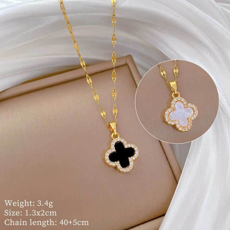 Black Clover Double Chain Pendant Necklace