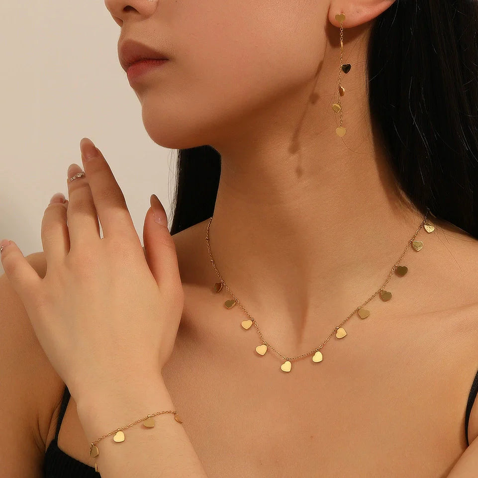 Titanium Steel Heart Water Drop Bell Pattern Jewelry Set for Women Including Necklace Bracelet Earrings