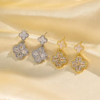 Golden Clover Crystal Drop Earrings