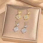 Golden Clover Crystal Drop Earrings