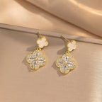 Golden Clover Crystal Drop Earrings
