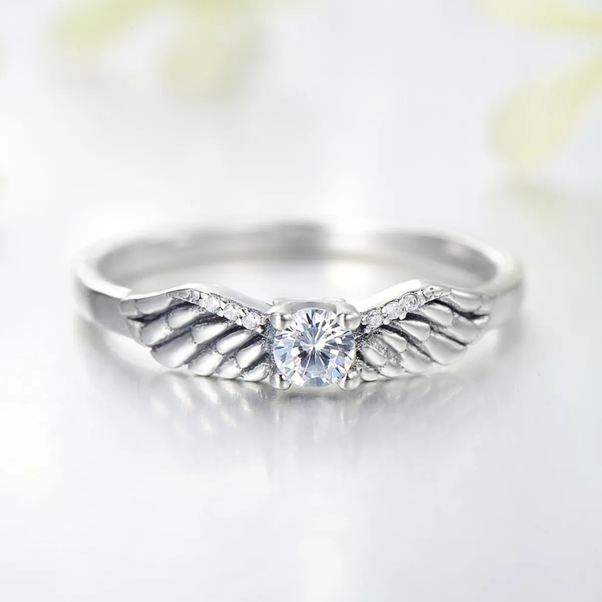 Vintage Style Angel Wings Sterling Silver Plating Inlay Zircon Thai Silver Rings