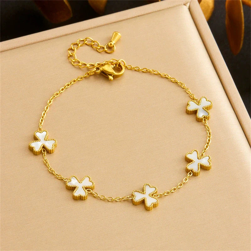 White 3 Leaf Clover Gold Set