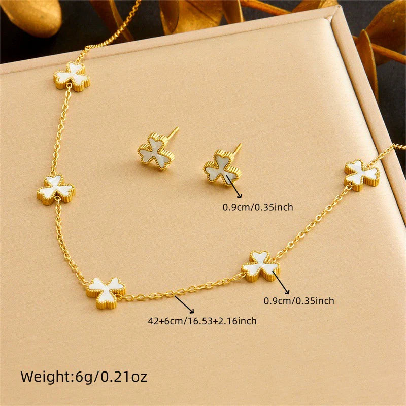 White 3 Leaf Clover Gold Set